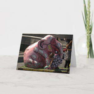 A002: Cartão de Saudação de Elefante Rosa