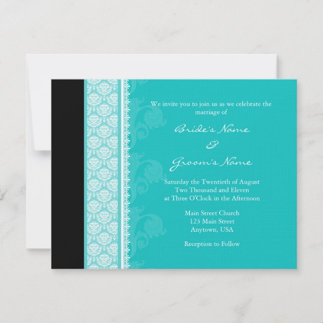 A2 Turquesa - Convites para Casamentos tema damasc (Frente)