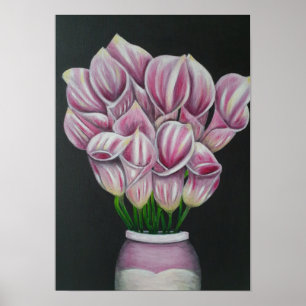 A3 Belos Flores Rosa Impressão de Pintura acrílica