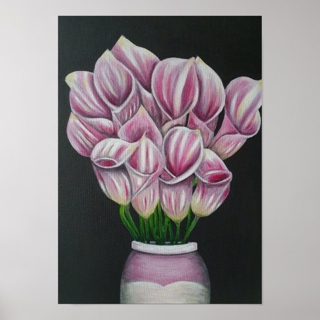 A3 Belos Flores Rosa Impressão de Pintura acrílica (Frente)
