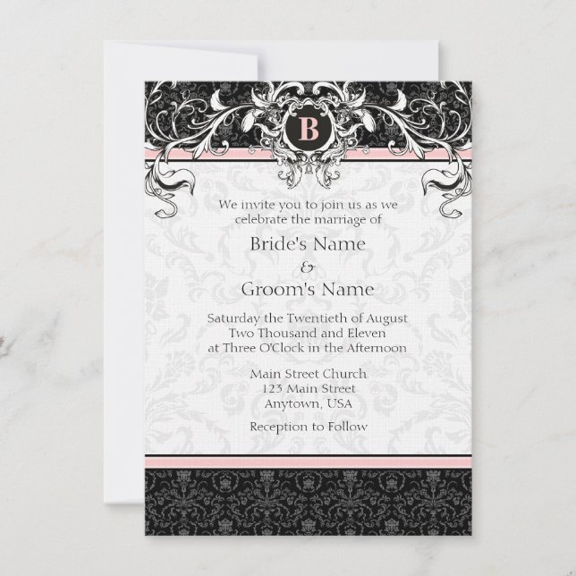 A6 Convites de casamento de monograma cor-de-rosa  (Frente)