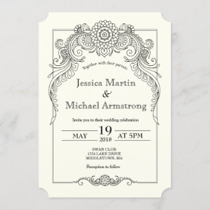 A6-Vintage scroll design convite para casamento
