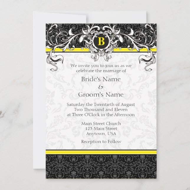 A7 Convites de casamento de monogramas amarelo e p (Frente)