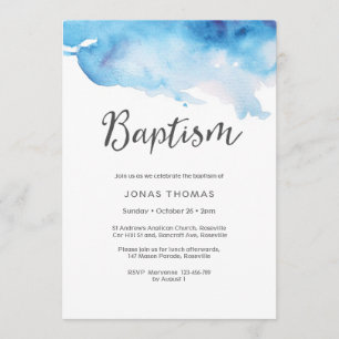 A aguarela azul do convite do baptismo espirra