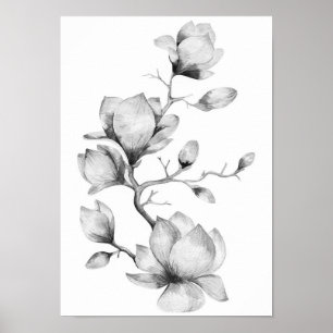 A aguarela preto e branco floresce o poster da