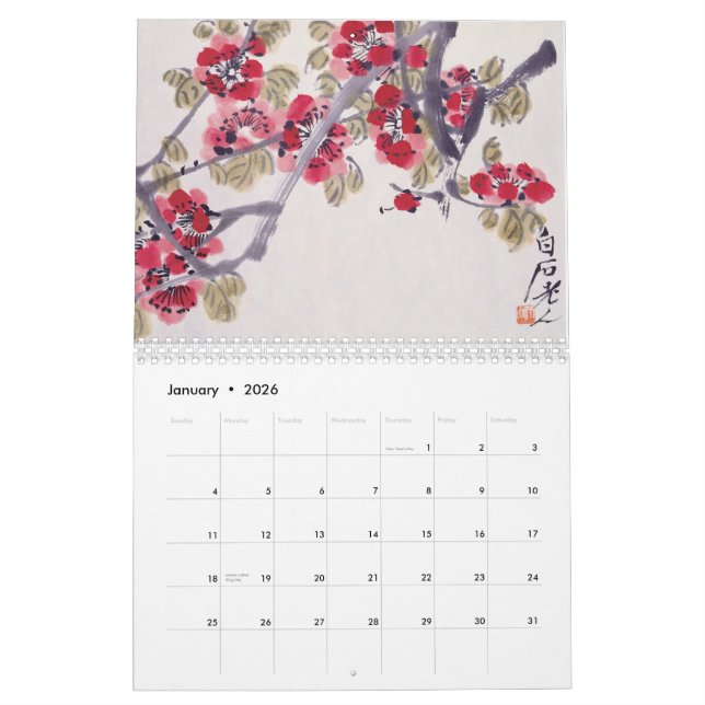 A arte mestra oriental planta o calendário (Jan 2026)