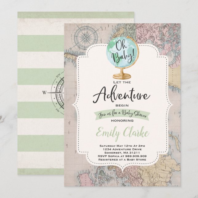 A aventura começa o chá do mapa do convite do chá (Frente/Verso)