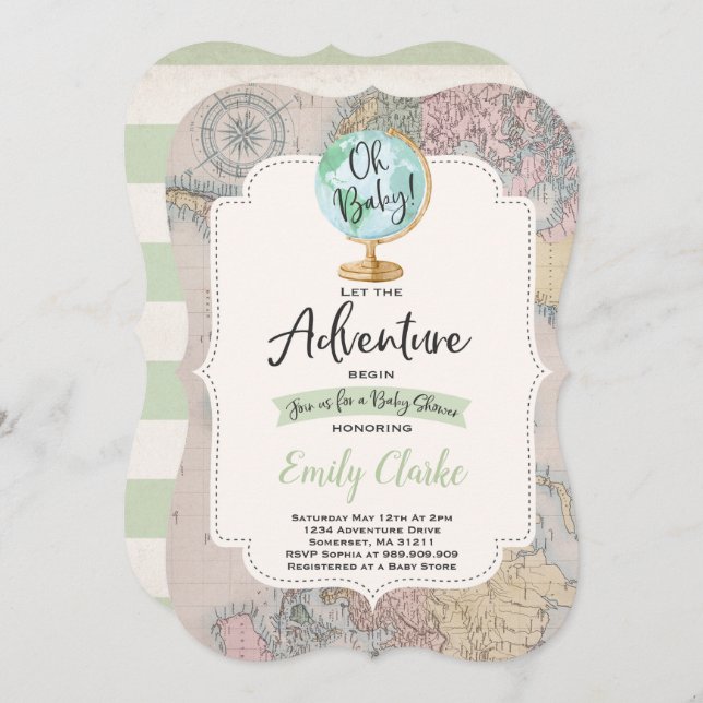A aventura começa o chá do mapa do convite do chá (Frente/Verso)