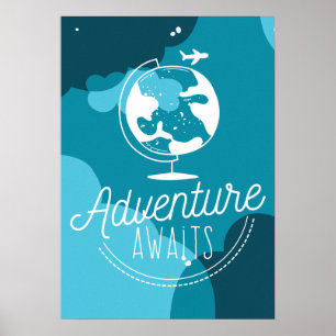 A aventura espera o poster azul das crianças