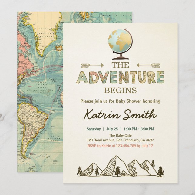 A Aventura inicia o convite de Chá de fraldas Mapa (Frente/Verso)