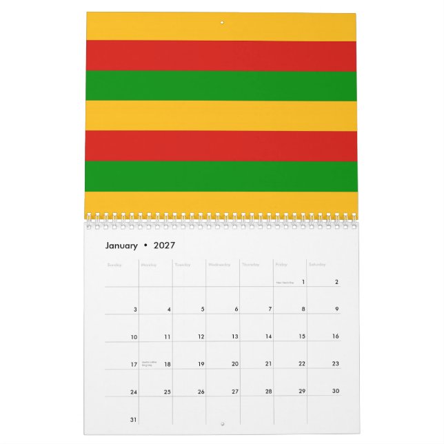 A BANDEIRA de RASTAFARI COLORE O CALENDÁRIO para (Jan 2027)