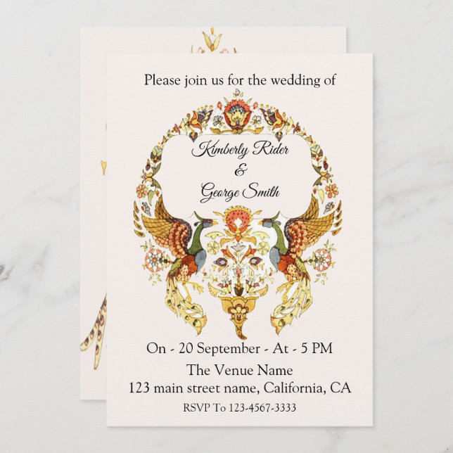 A Bela Fraqueza Dos Convites De Casamento De Aves (Frente/Verso)