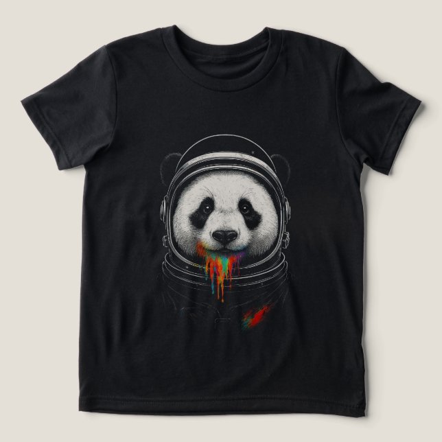 A black and white panda bear wearing a space suit (Design frontal)