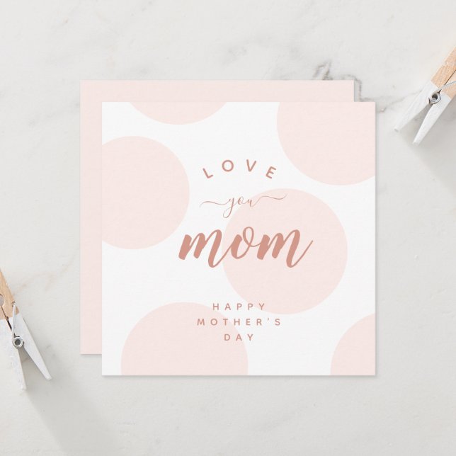 A Bolinhas rosa-pincelada ama-te Mãe Simples Cartã (Frente/Verso In Situ)