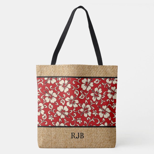 A bolsa de praia havaiana do monograma do hibiscus (Frente)