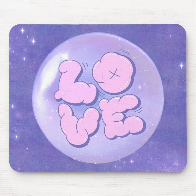 A Bright Bold mouse pad with a purple love design (Frente)