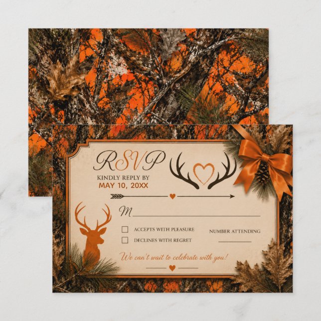 A Caça Terminou Laranja Camuflagem Casamento RSVP (Frente/Verso)