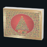 A Caixa de Natal<br><div class="desc">Árvore natalícia com Design de caixas de presentes em fundo decorado e borda de ouro. ©Janet Palaggi</div>