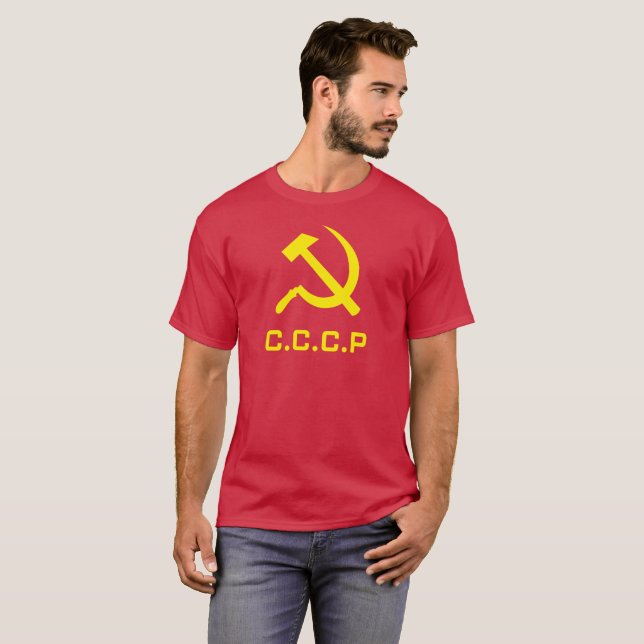 A camisa dos homens do martelo e da foice de CCCP (Frente Completa)
