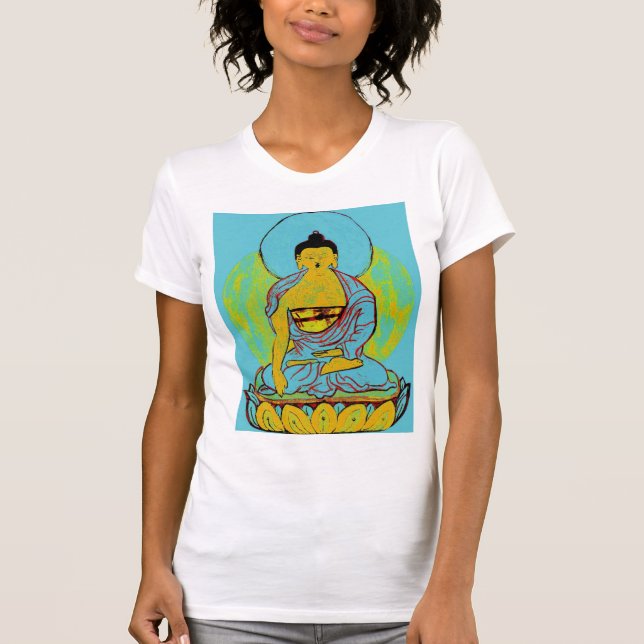 A camiseta das mulheres azuis de Buddha (Frente)