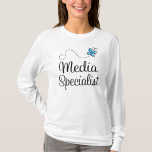 A camiseta das mulheres do especialista dos meios