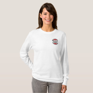 A camiseta longo-sleeved das mulheres com logotipo