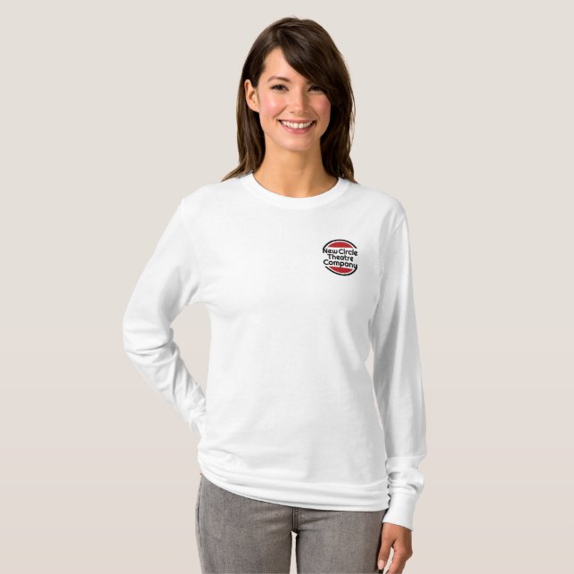 A camiseta longo-sleeved das mulheres com logotipo (Frente Completa)