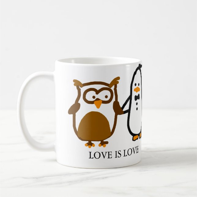 A CANECA aleatória dos pinguins - o "AMOR É o AMOR (Esquerda)