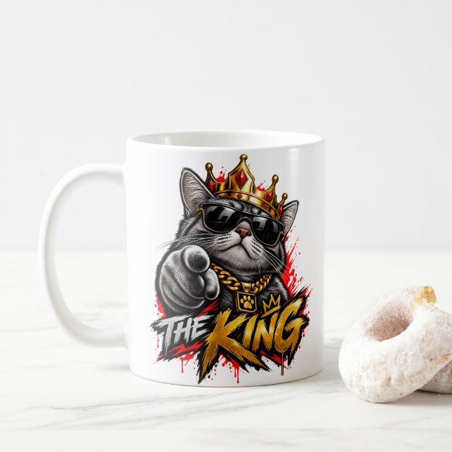 A Caneca de Café com Duas Faces do Gato Rei Cool c (Com Donut)