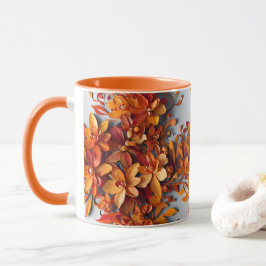 A Caneca de Café de Duas Cores Floral Laranja