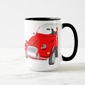 A caneca decorou com o carro vermelho brilhante do