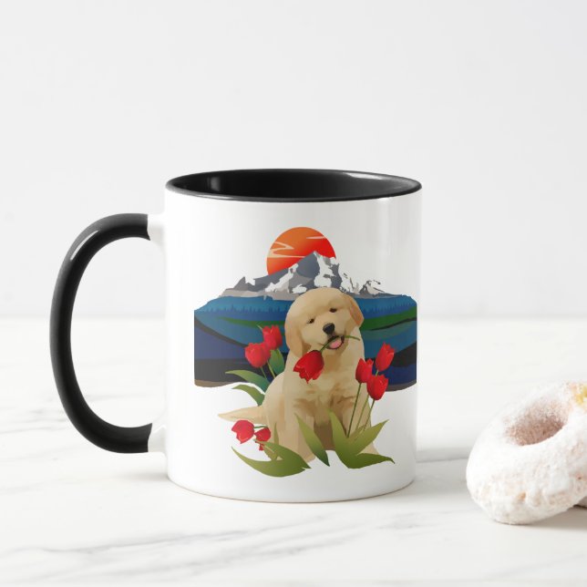 A caneca do FILHOTE DE CACHORRO do GOLDEN (Com Donut)