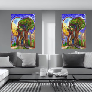 A casa da árvore na floresta AI Art Poster