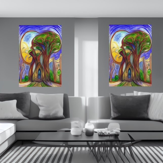 A casa da árvore na floresta | AI Art Poster (Criador carregado)