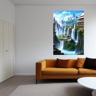 A cidade e a cascata do excelente   AI Art Poster