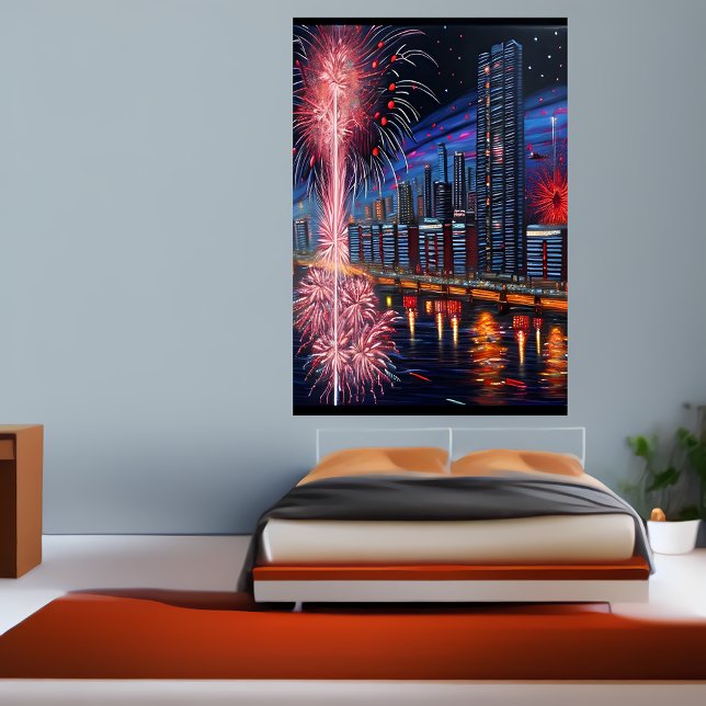 A cidade e o fogo de artifício | AI Art Poster (Criador carregado)