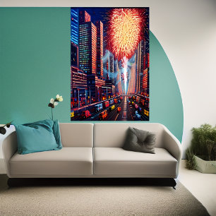 A cidade e o fogo de artifício   AI Art Poster