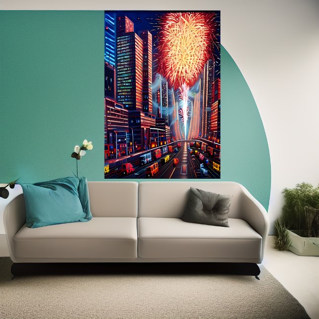 A cidade e o fogo de artifício | AI Art Poster (Criador carregado)