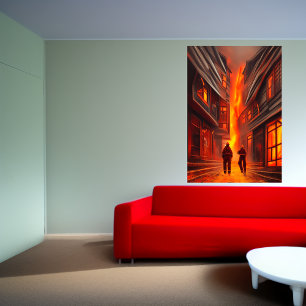A cidade está queimando AI Art Poster