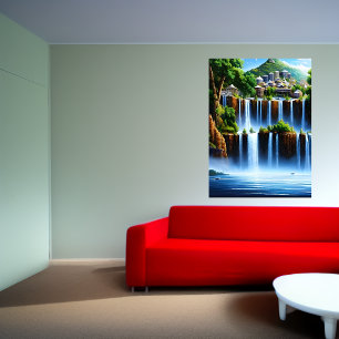 A cidade perto da cascata   AI Art Poster