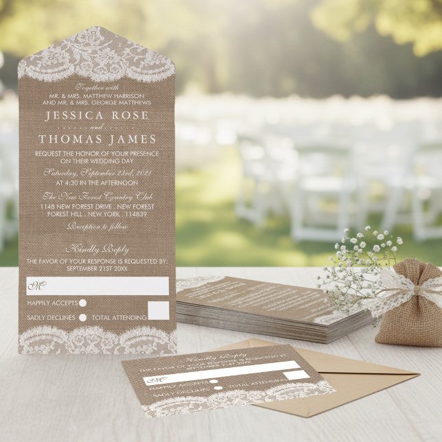 A Coleção de Convites de Casamento Burlap & Lace (Criador carregado)