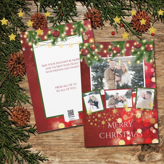 A Corda de Cartões de Natal Fotografa Luzes Dourad (Criador carregado)