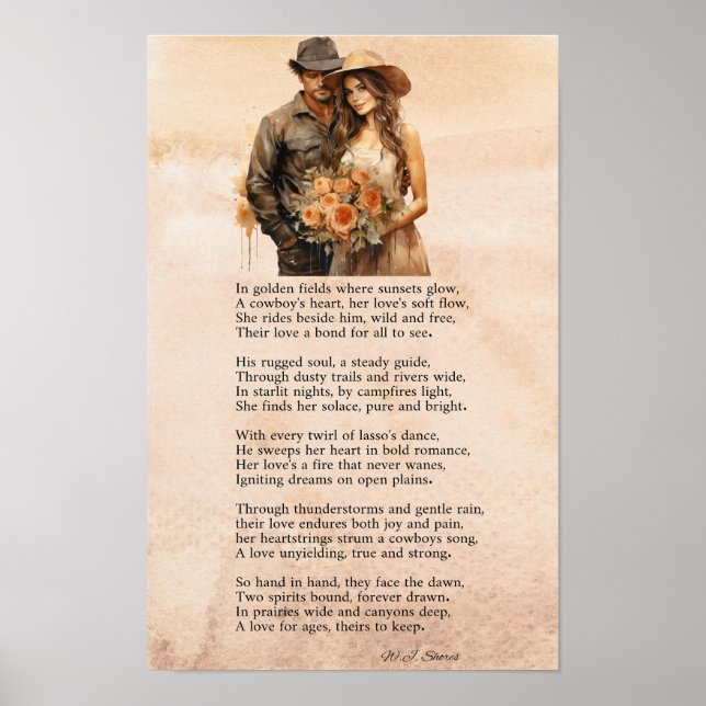 A Cowboy’s Heart – Romantic Western Poem Poster (Frente)