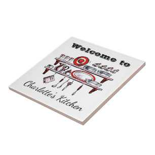 A cozinha retro   do país personalizou a boa vind