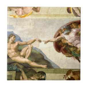 A criação de Adam pelo azulejo de Michelangelo