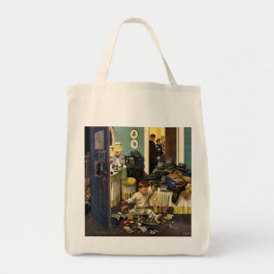 A criança esvazia bolsas