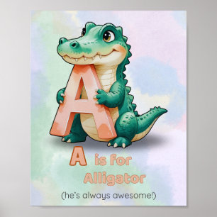 A é para Alligator - Alphabet Nursery Poster