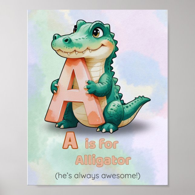 A é para Alligator - Alphabet Nursery Poster (Frente)