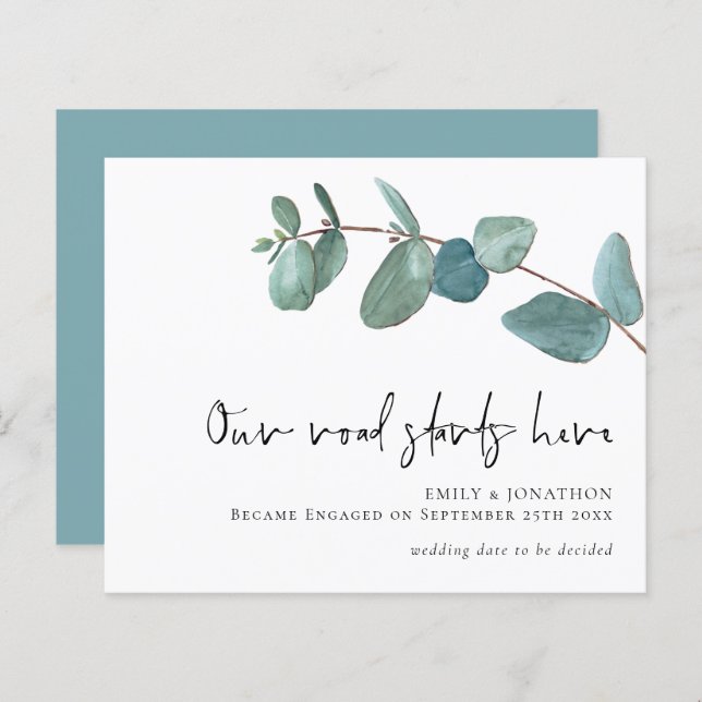 A estrada de orçamento começa aqui Noivado Eucalyp (Frente/Verso)