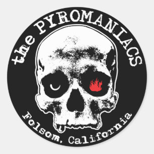 A etiqueta do crânio dos Pyromaniacs